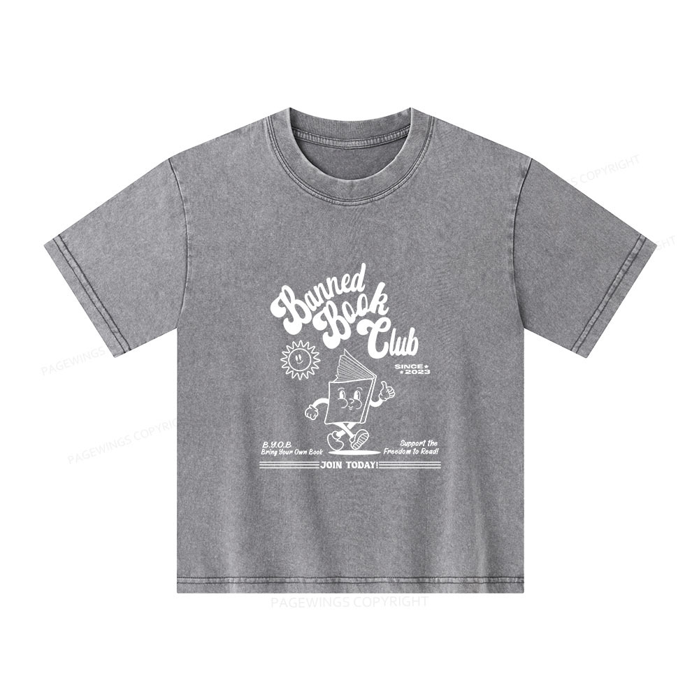 Pagewings Read Banned Books Unisex Kids Washed T-shirt