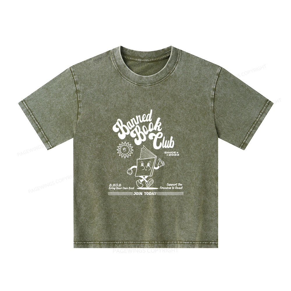 Pagewings Read Banned Books Unisex Kids Washed T-shirt