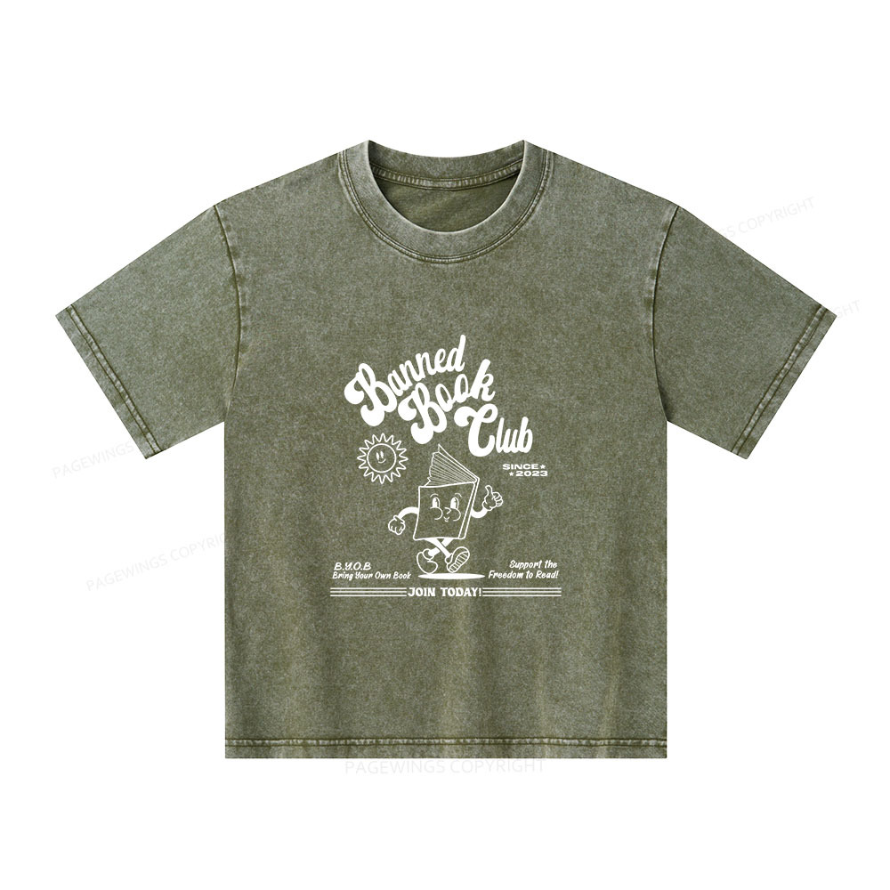 Pagewings Read Banned Books Unisex Kids Washed T-shirt