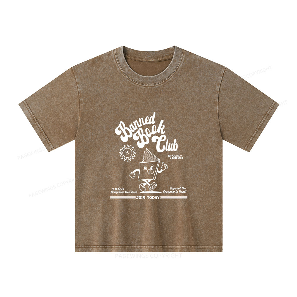 Pagewings Read Banned Books Unisex Kids Washed T-shirt