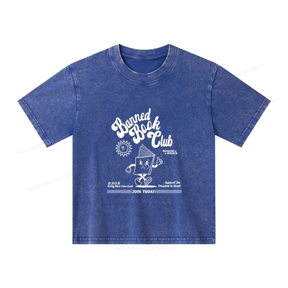 Pagewings Read Banned Books Unisex Kids Washed T-shirt