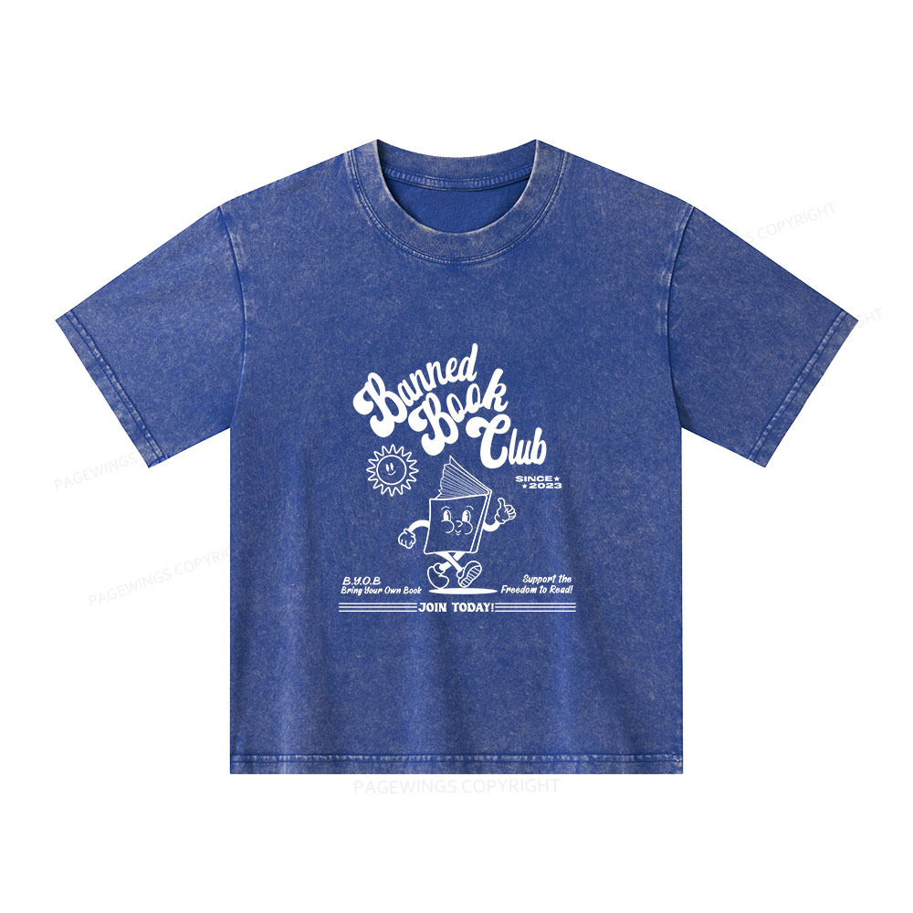 Pagewings Read Banned Books Unisex Kids Washed T-shirt