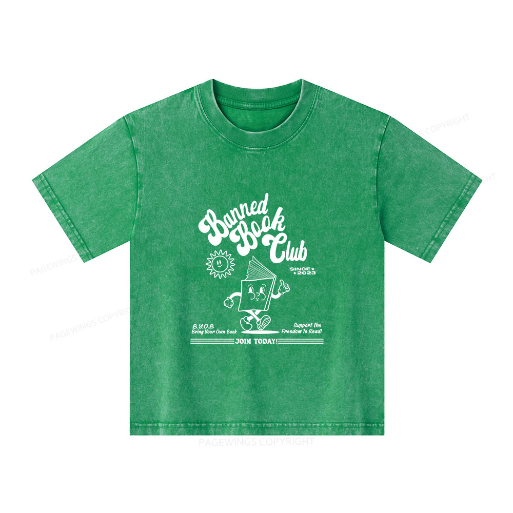 Pagewings Read Banned Books Unisex Kids Washed T-shirt