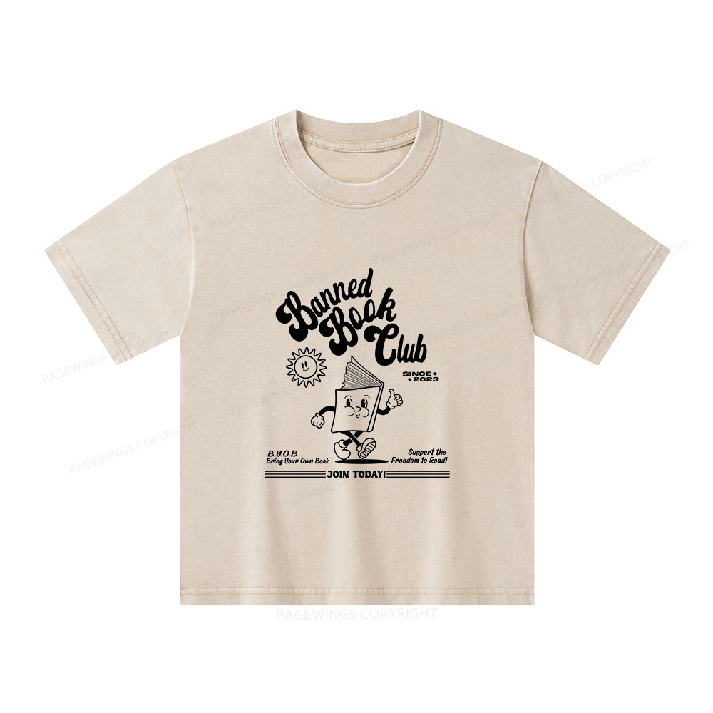Pagewings Read Banned Books Unisex Kids Washed T-shirt