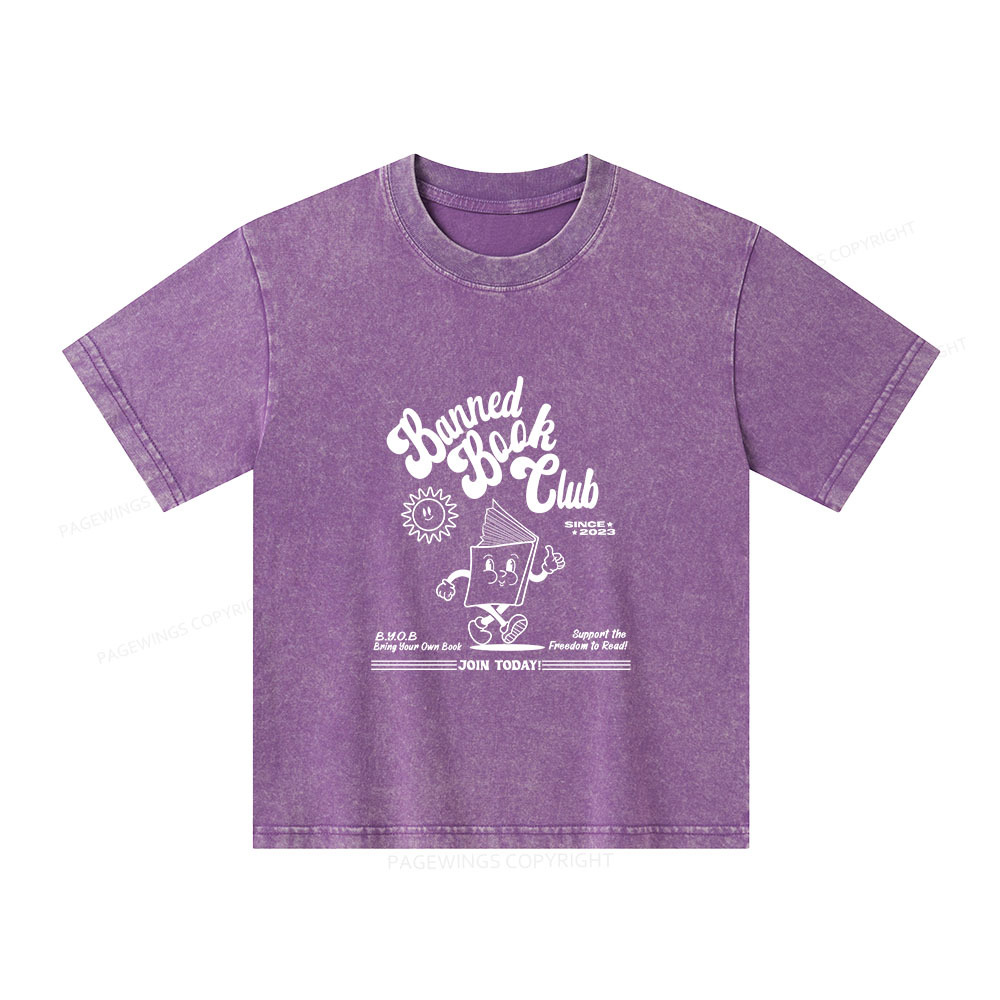 Pagewings Read Banned Books Unisex Kids Washed T-shirt