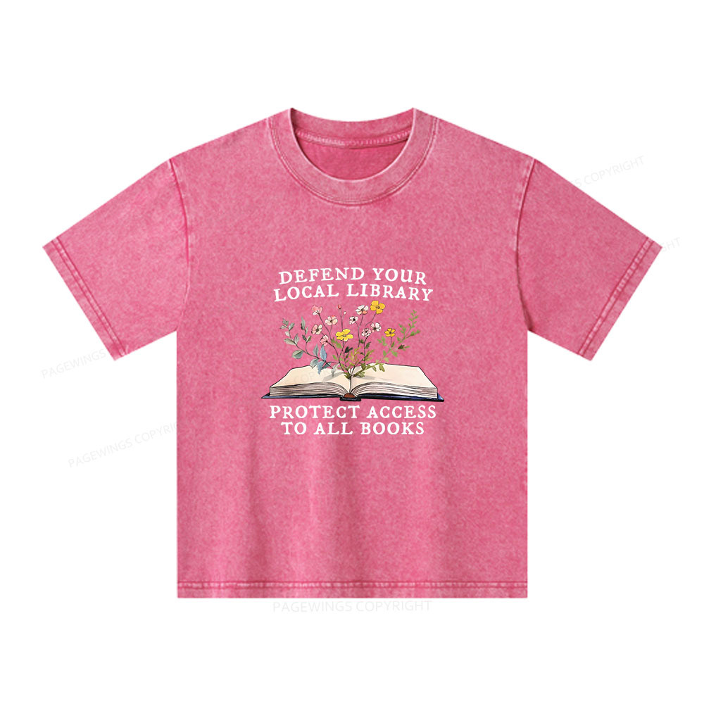 Pagewings Books Save Lives Protect Libraries Unisex Kids Washed T-shirt