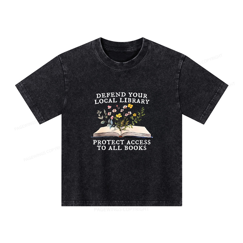 Pagewings Books Save Lives Protect Libraries Unisex Kids Washed T-shirt