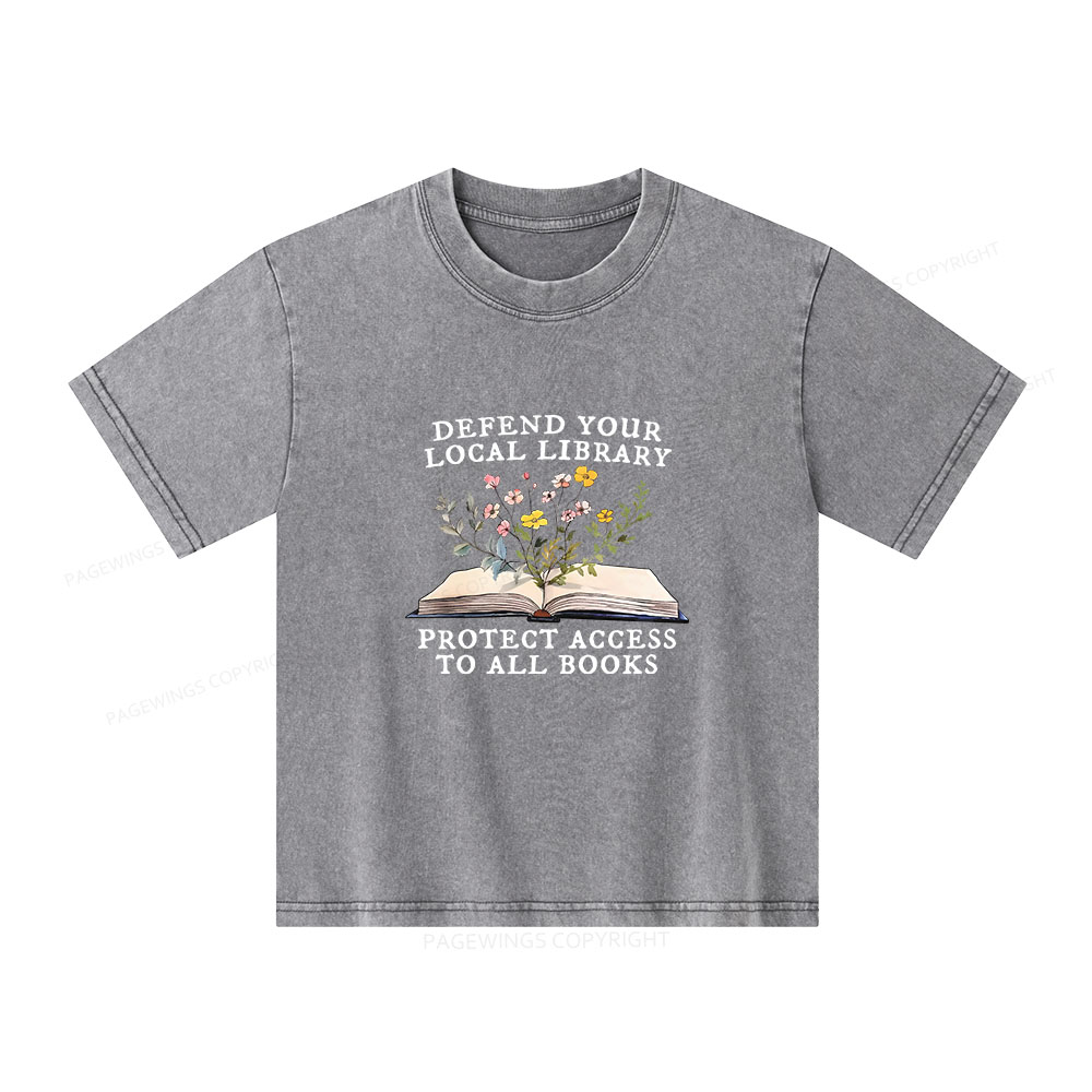 Pagewings Books Save Lives Protect Libraries Unisex Kids Washed T-shirt
