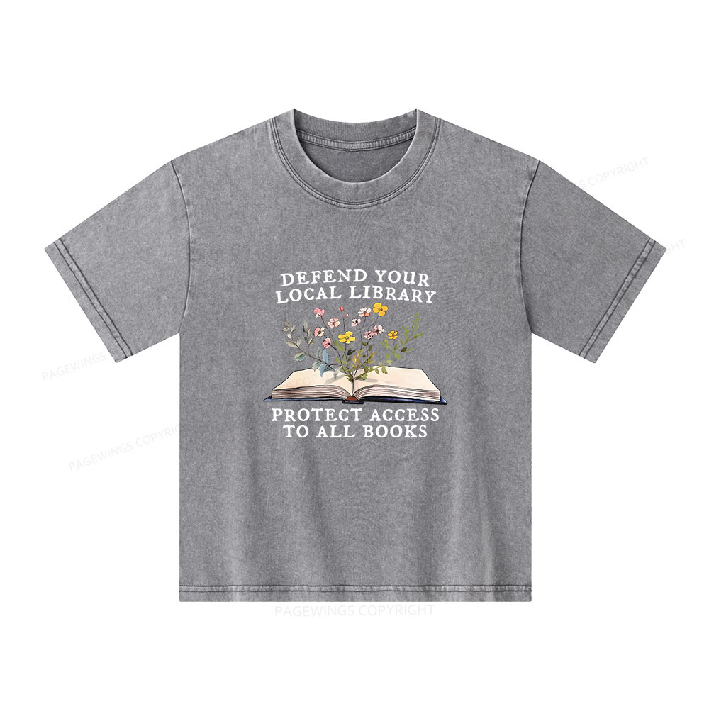 Pagewings Books Save Lives Protect Libraries Unisex Kids Washed T-shirt