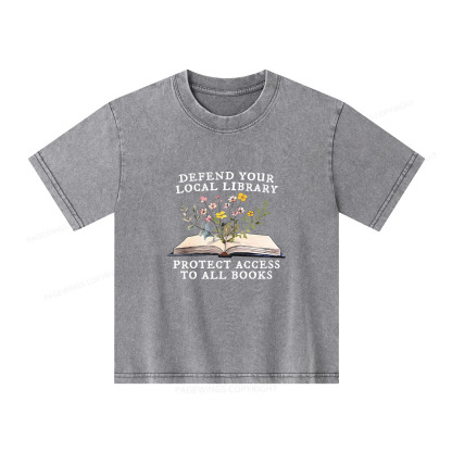 Pagewings Books Save Lives Protect Libraries Unisex Kids Washed T-shirt