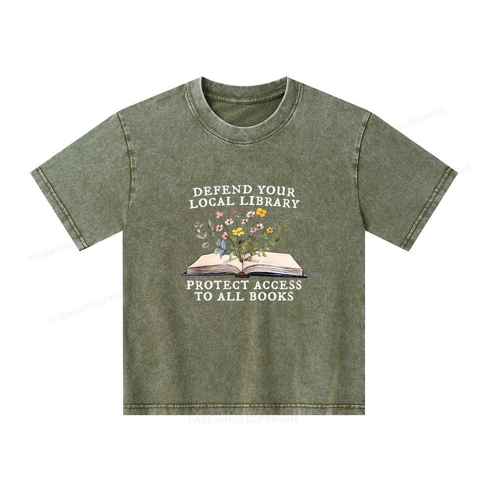 Pagewings Books Save Lives Protect Libraries Unisex Kids Washed T-shirt