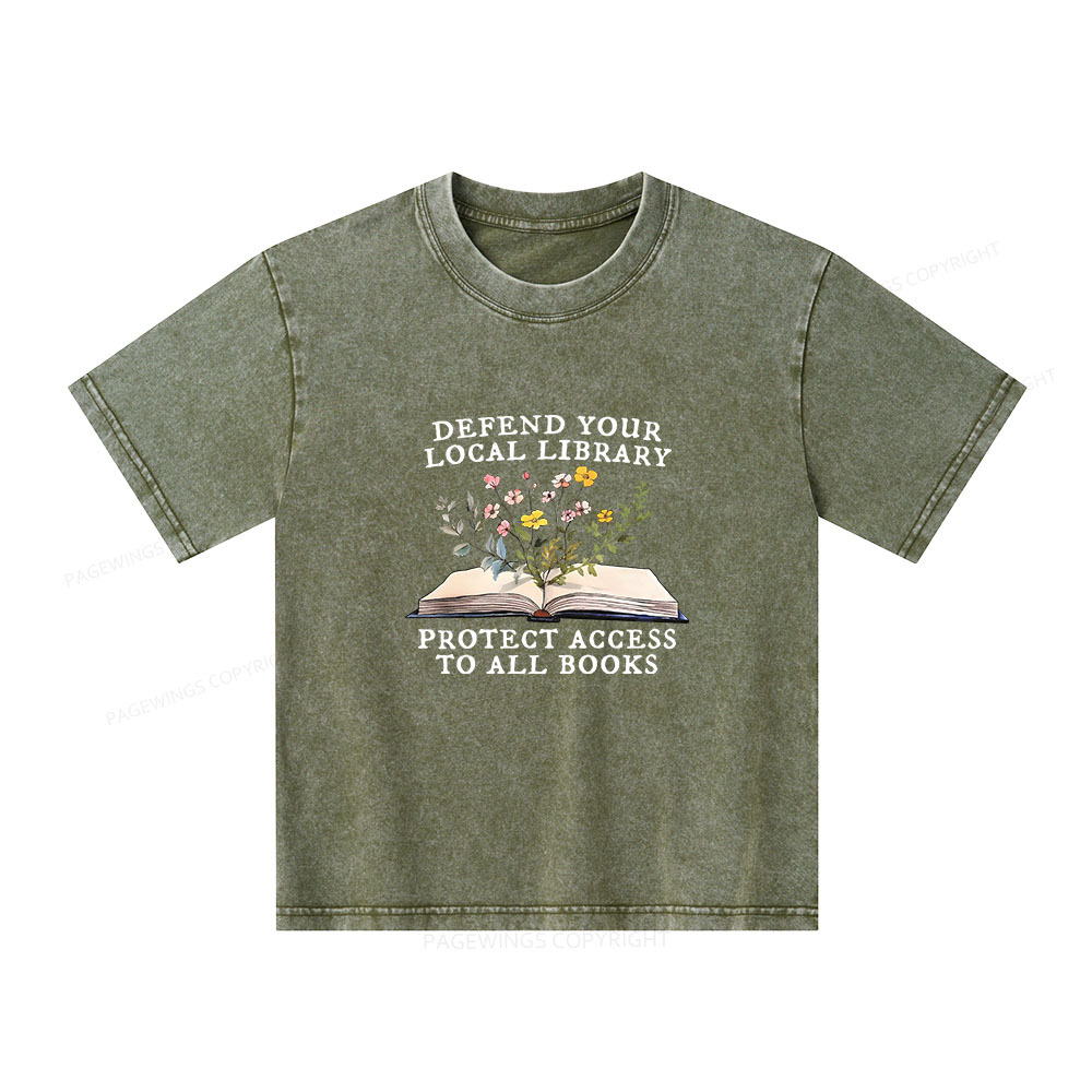 Pagewings Books Save Lives Protect Libraries Unisex Kids Washed T-shirt