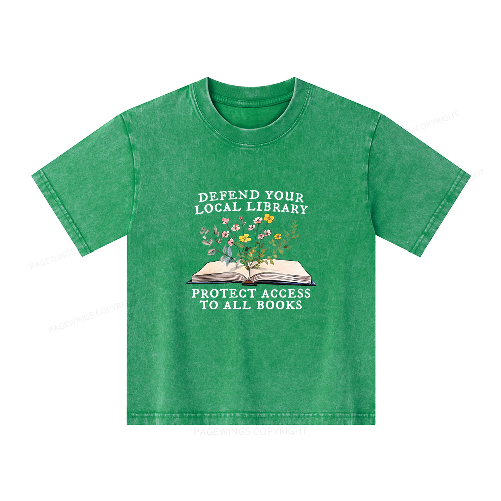 Pagewings Books Save Lives Protect Libraries Unisex Kids Washed T-shirt