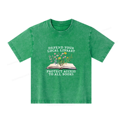 Pagewings Books Save Lives Protect Libraries Unisex Kids Washed T-shirt