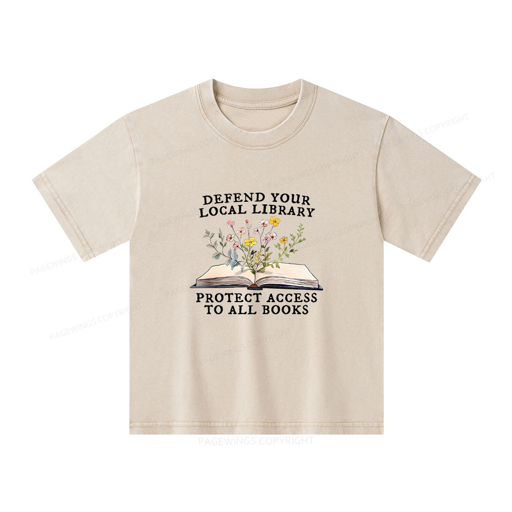 Pagewings Books Save Lives Protect Libraries Unisex Kids Washed T-shirt