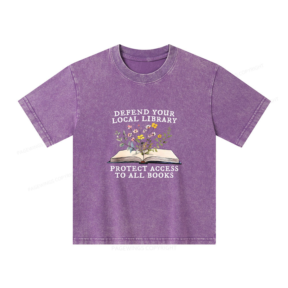 Pagewings Books Save Lives Protect Libraries Unisex Kids Washed T-shirt