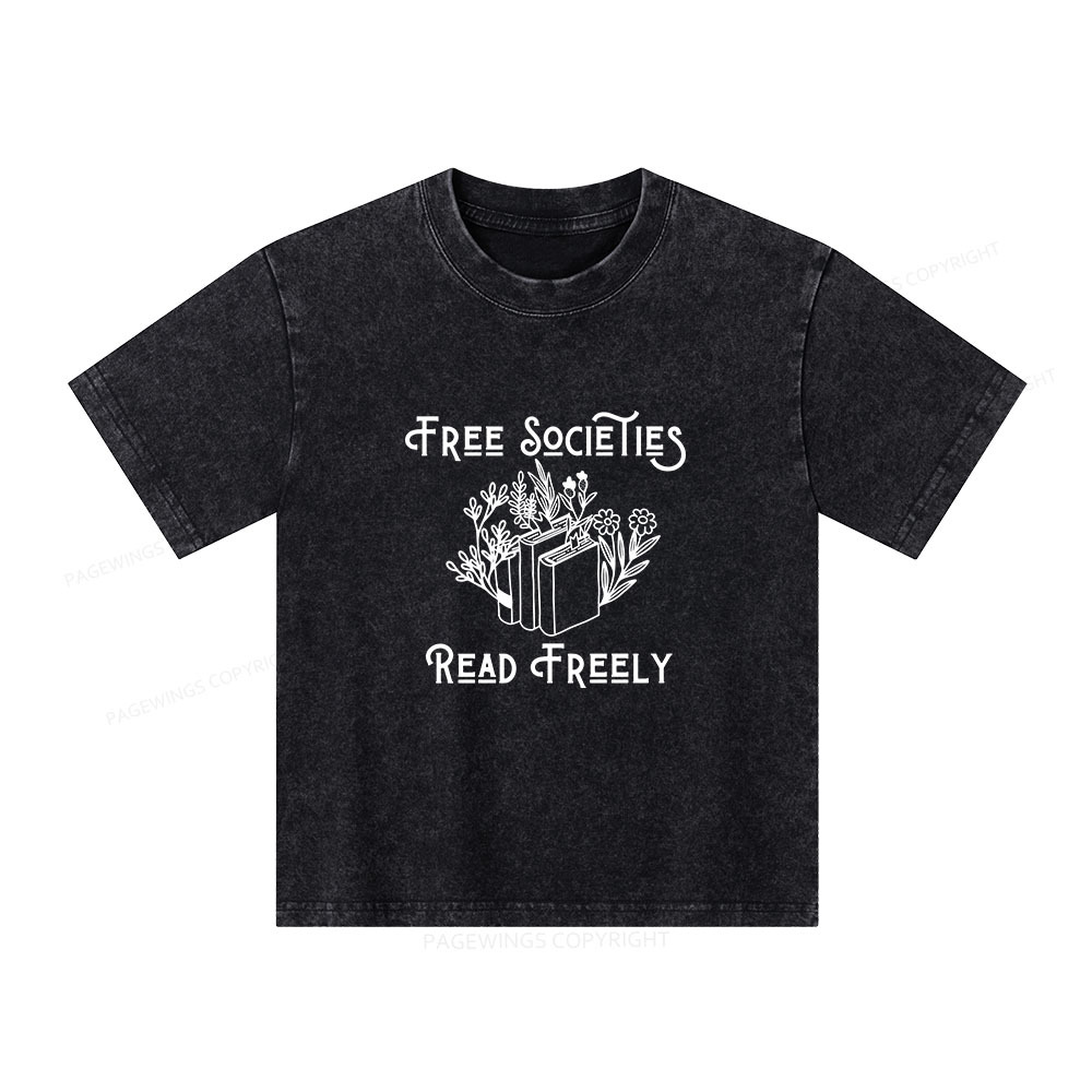 Pagewings Free Societies Read Freely Shirt Unisex Kids Washed T-shirt