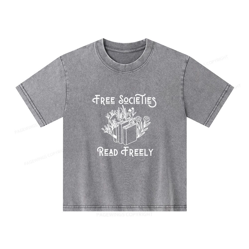 Pagewings Free Societies Read Freely Shirt Unisex Kids Washed T-shirt