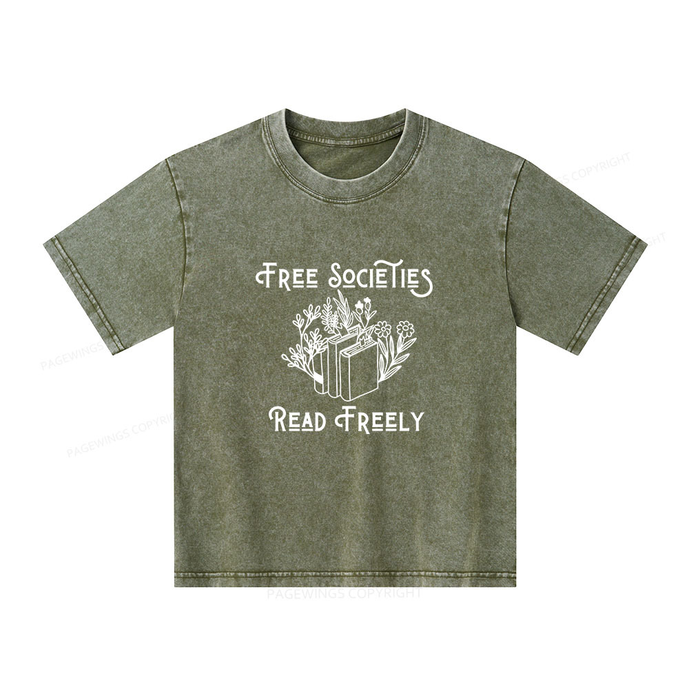 Pagewings Free Societies Read Freely Shirt Unisex Kids Washed T-shirt