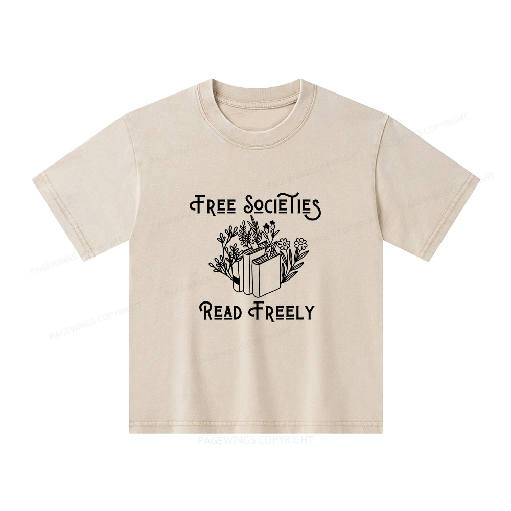 Pagewings Free Societies Read Freely Shirt Unisex Kids Washed T-shirt