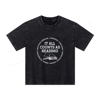 Pagewings It All Counts As Reading Unisex Kids Washed T-shirt