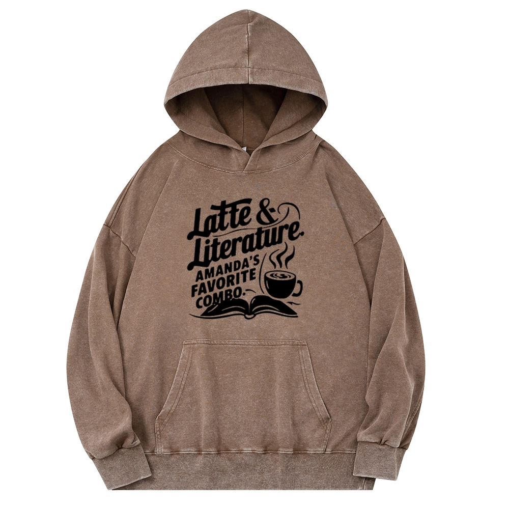 Pagewings Latte & Literature Amanda's Favorite Combo Unisex Washed Hoodie