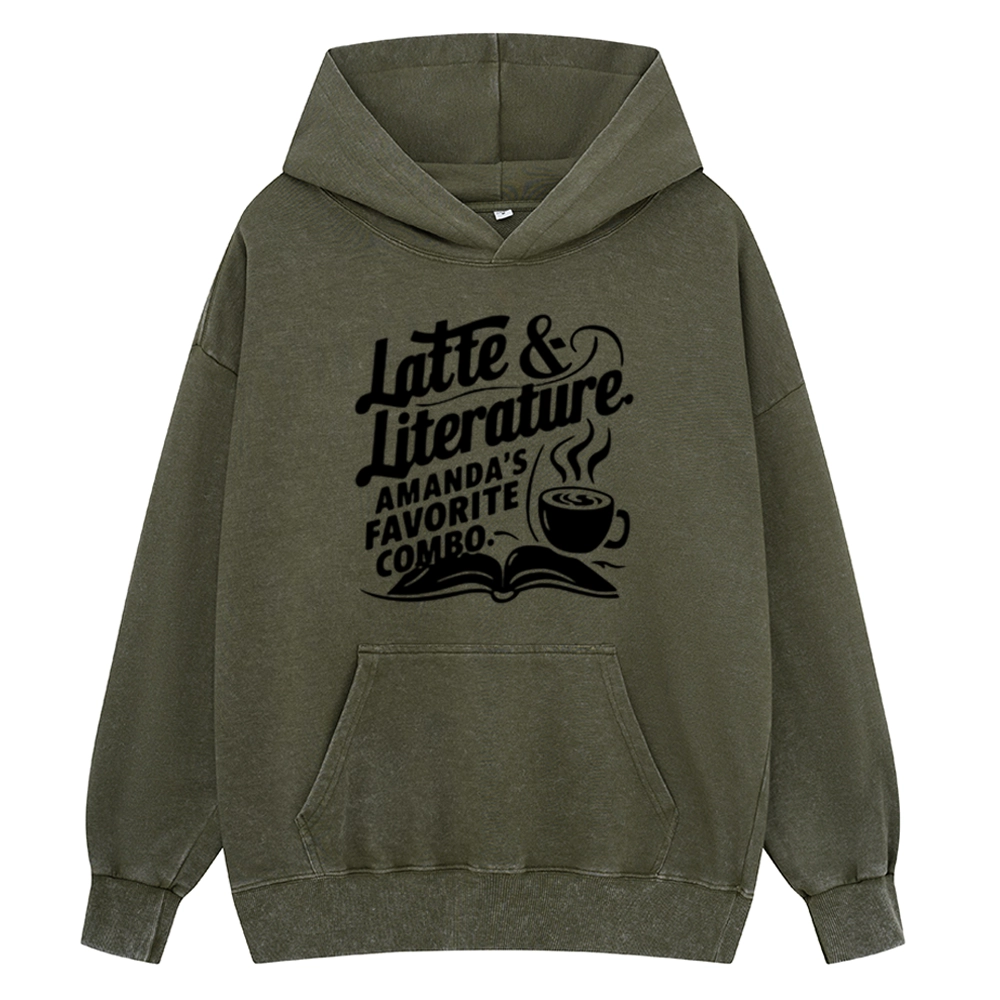 Pagewings Latte & Literature Amanda's Favorite Combo Unisex Washed Hoodie