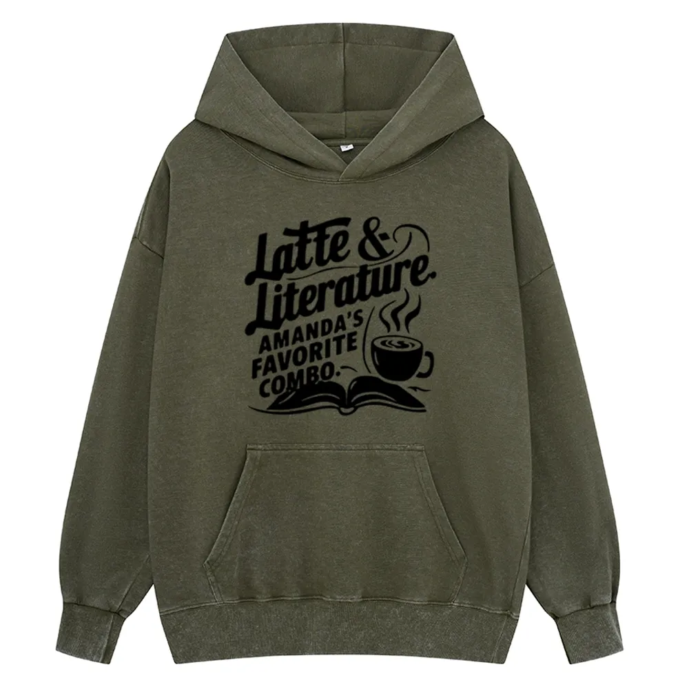 Pagewings Latte & Literature Amanda's Favorite Combo Unisex Washed Hoodie