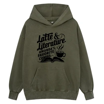 Pagewings Latte & Literature Amanda's Favorite Combo Unisex Washed Hoodie