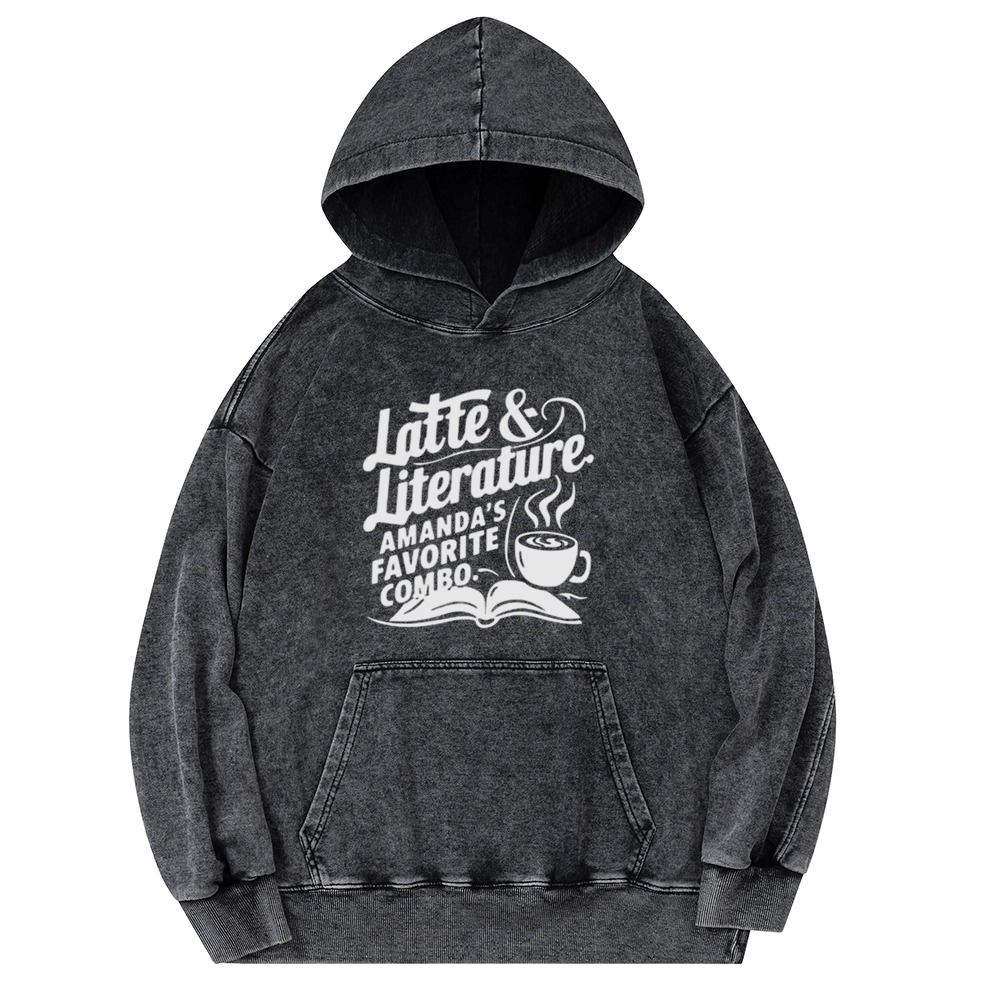 Pagewings Latte & Literature Amanda's Favorite Combo Unisex Washed Hoodie