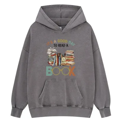 Pagewings It’s a Good Day to Read a Book Unisex Washed Hoodie