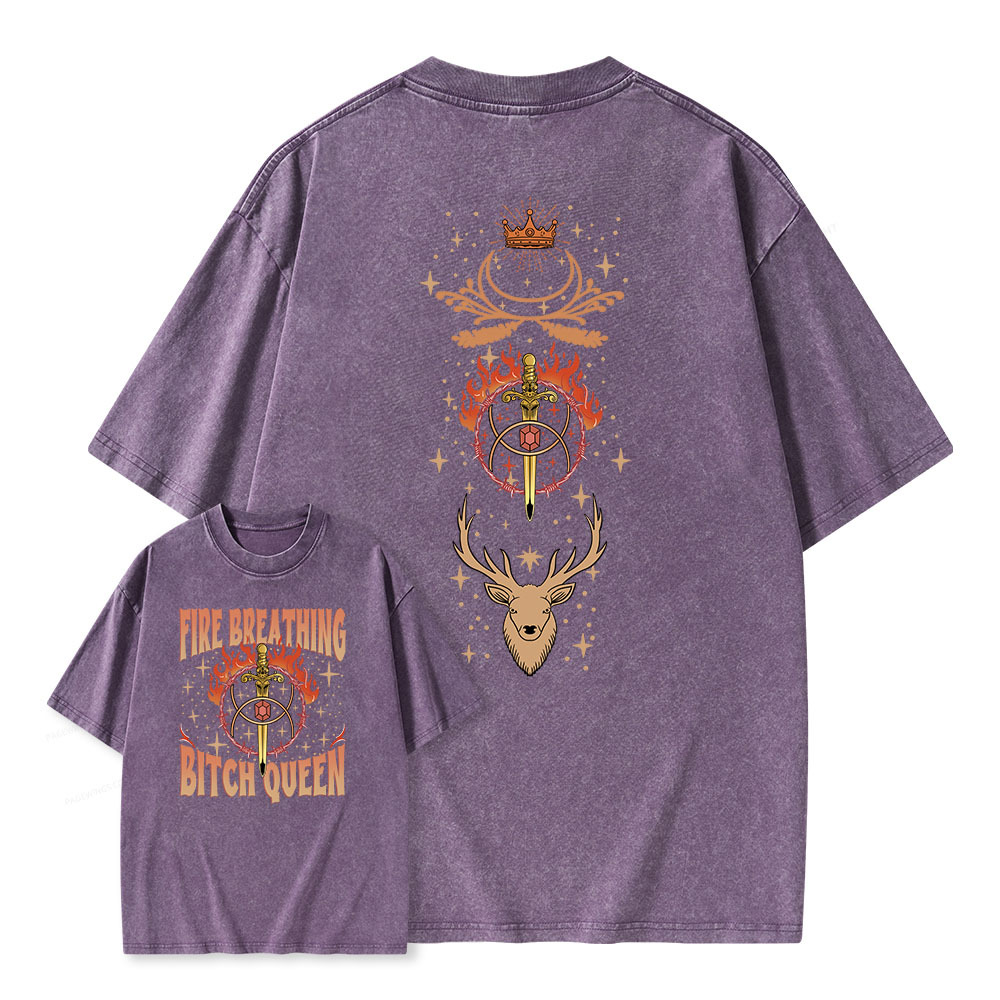 Pagewings Fire Breathing Bitch Queen Unisex Washed T-shirt