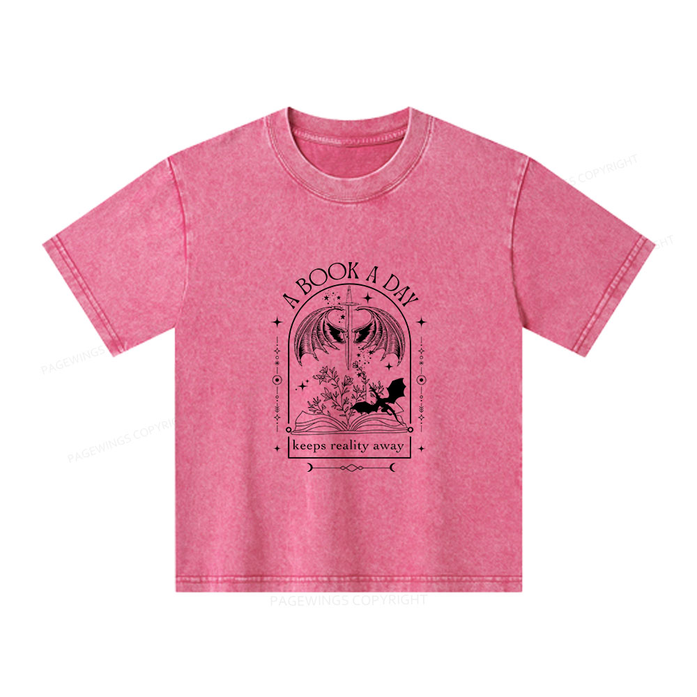 Pagewings A Book a Day Dragon Unisex Kids Washed T-shirt