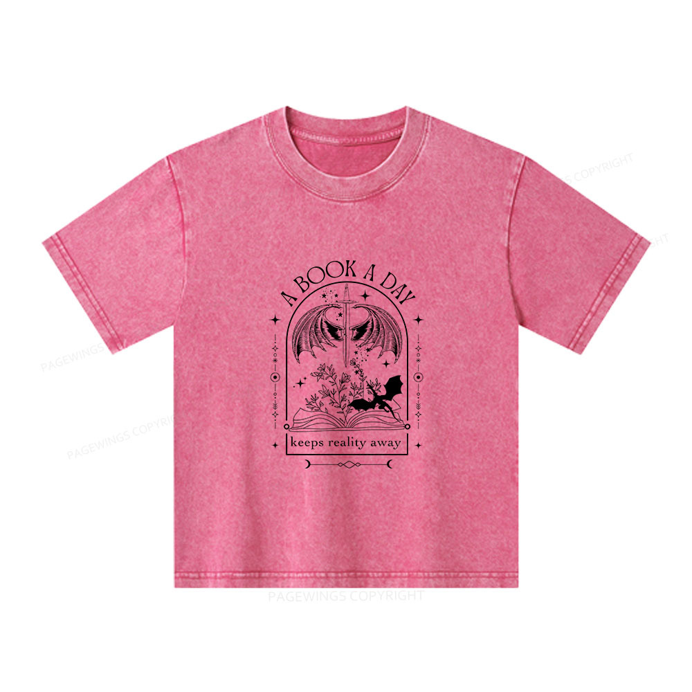 Pagewings A Book a Day Dragon Unisex Kids Washed T-shirt