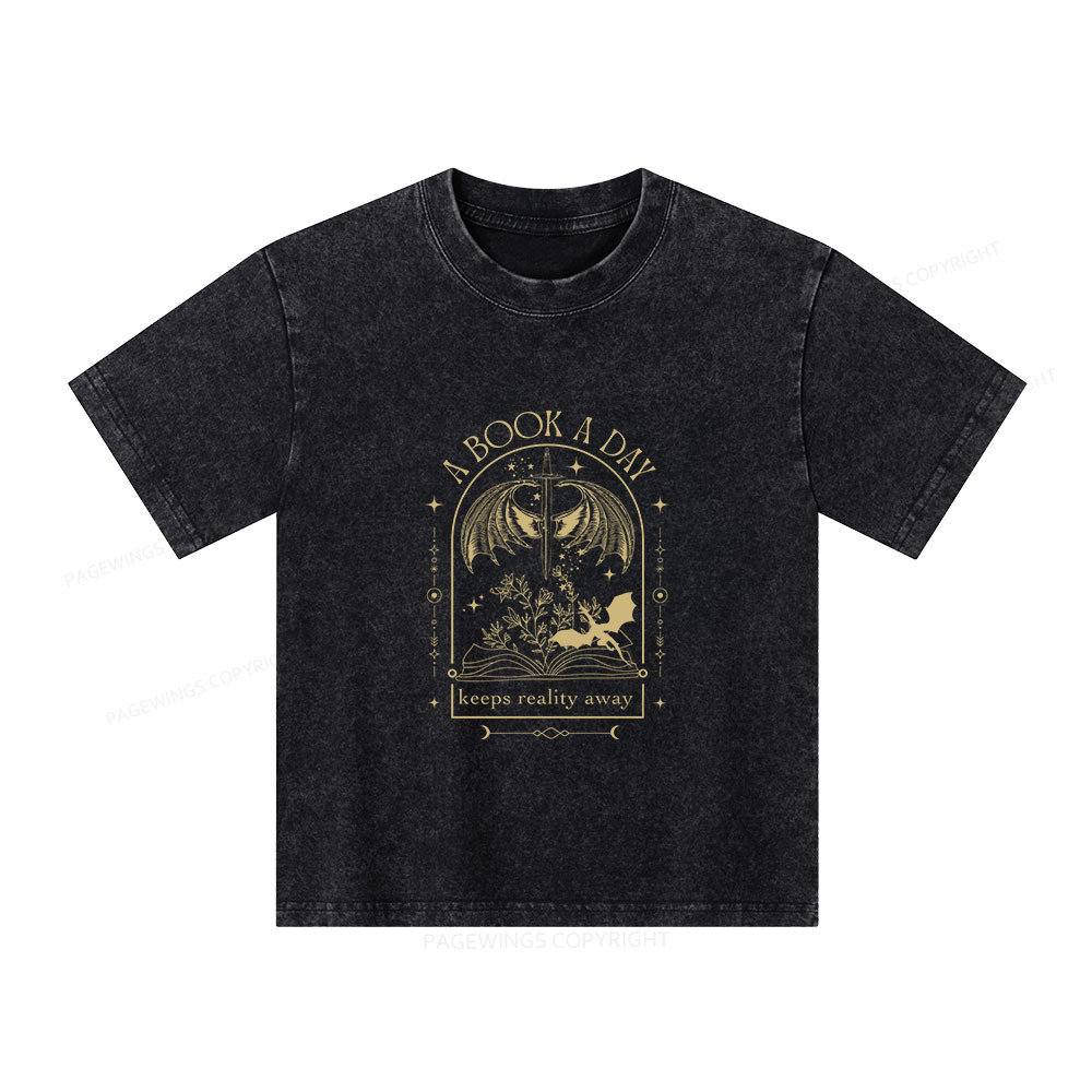 Pagewings A Book a Day Dragon Unisex Kids Washed T-shirt