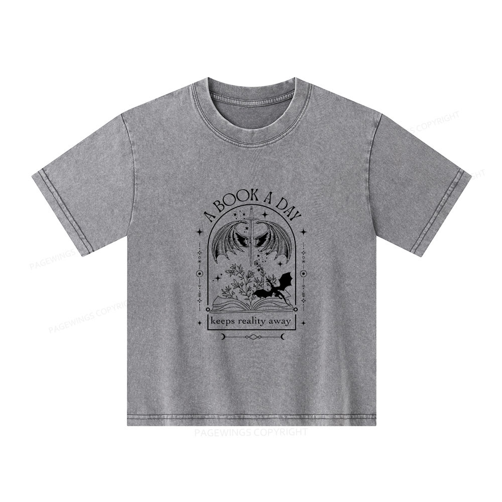 Pagewings A Book a Day Dragon Unisex Kids Washed T-shirt