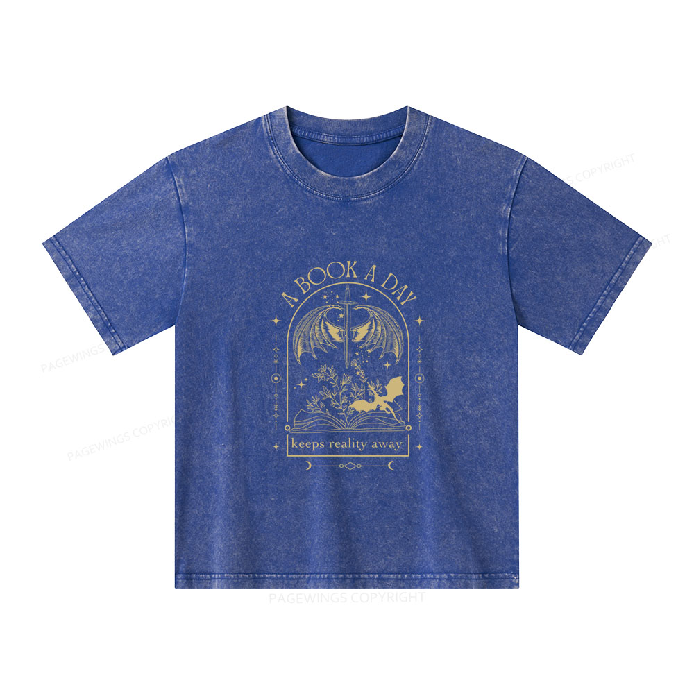 Pagewings A Book a Day Dragon Unisex Kids Washed T-shirt