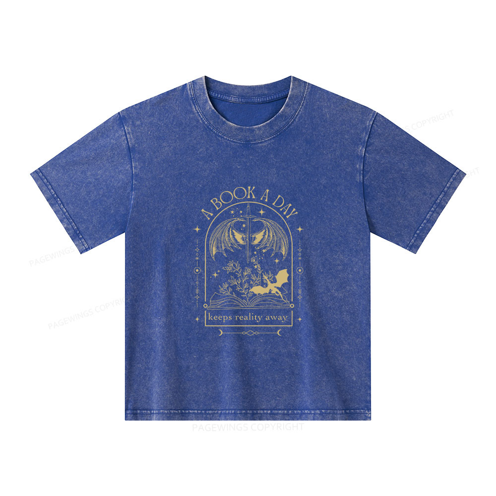 Pagewings A Book a Day Dragon Unisex Kids Washed T-shirt