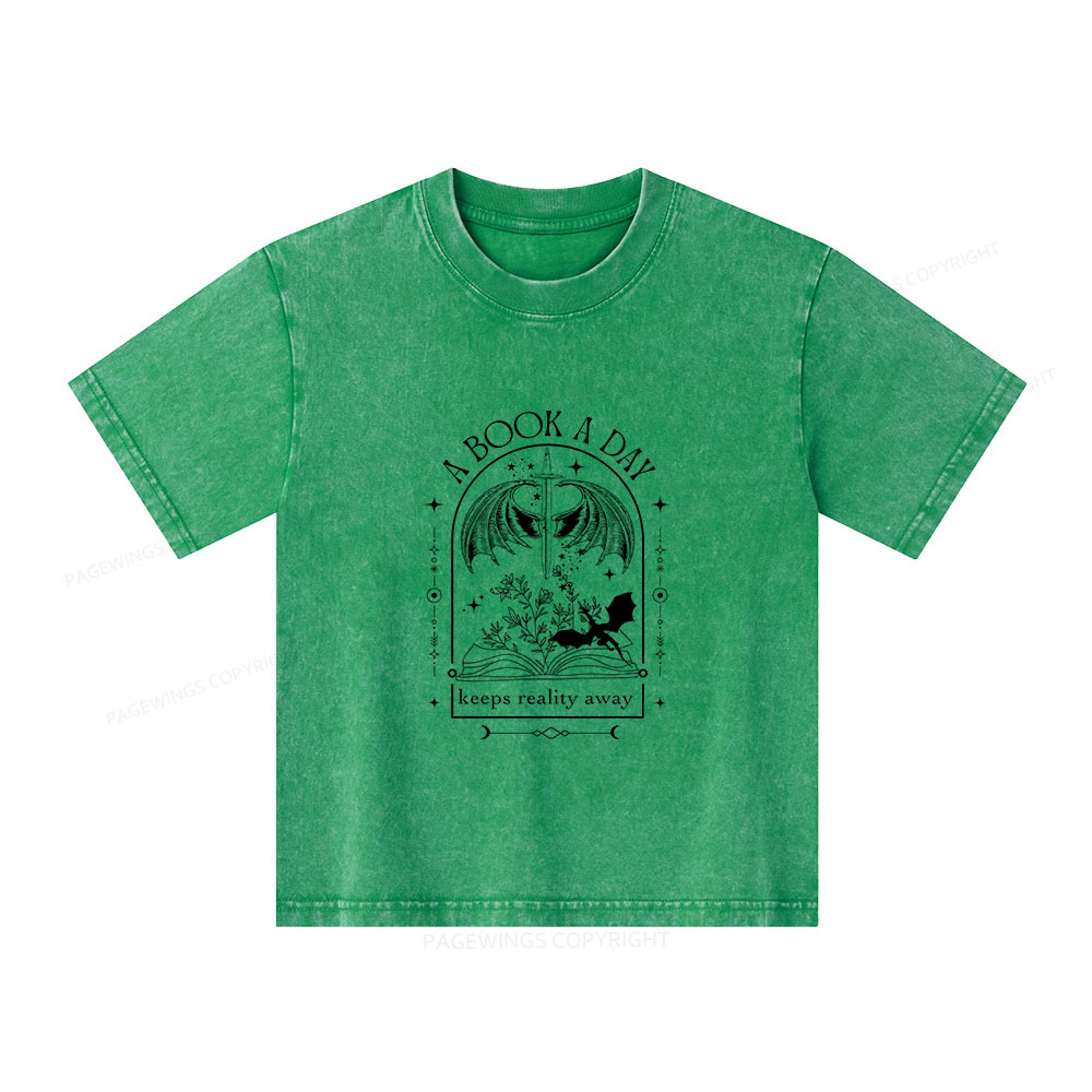 Pagewings A Book a Day Dragon Unisex Kids Washed T-shirt