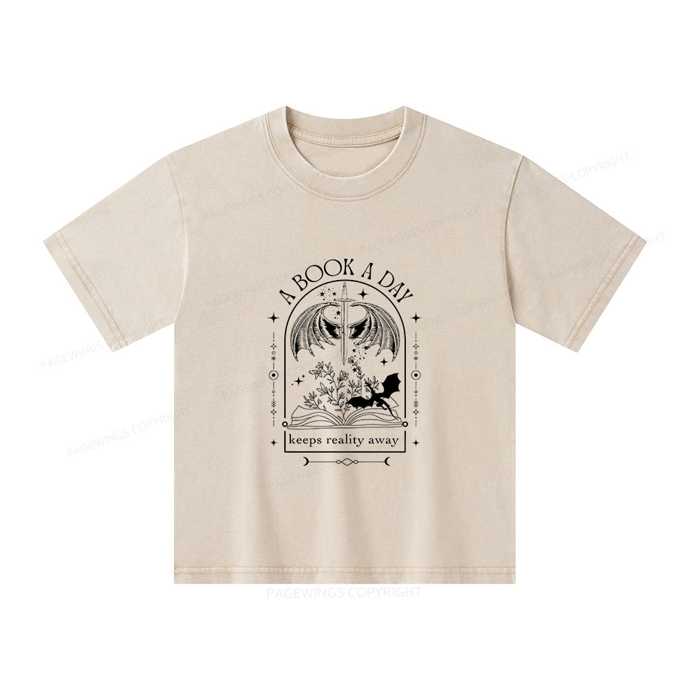 Pagewings A Book a Day Dragon Unisex Kids Washed T-shirt