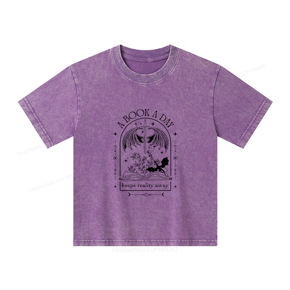 Pagewings A Book a Day Dragon Unisex Kids Washed T-shirt