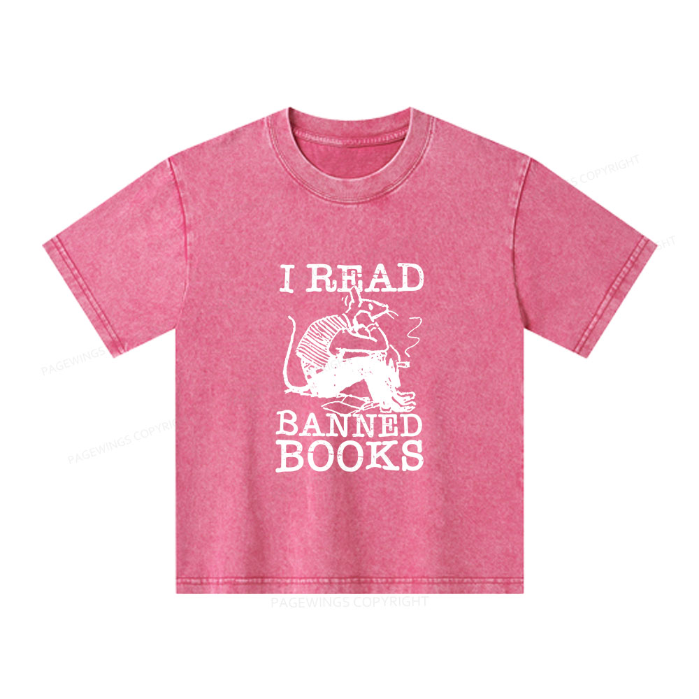 Pagewings I Read Banned Books T Shirt Unisex Kids Washed T-shirt