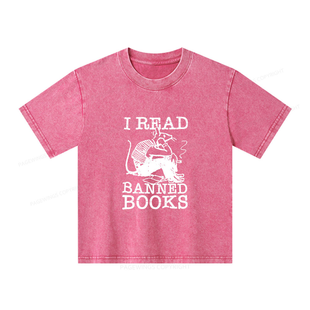Pagewings I Read Banned Books T Shirt Unisex Kids Washed T-shirt