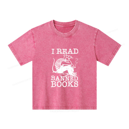 Pagewings I Read Banned Books T Shirt Unisex Kids Washed T-shirt