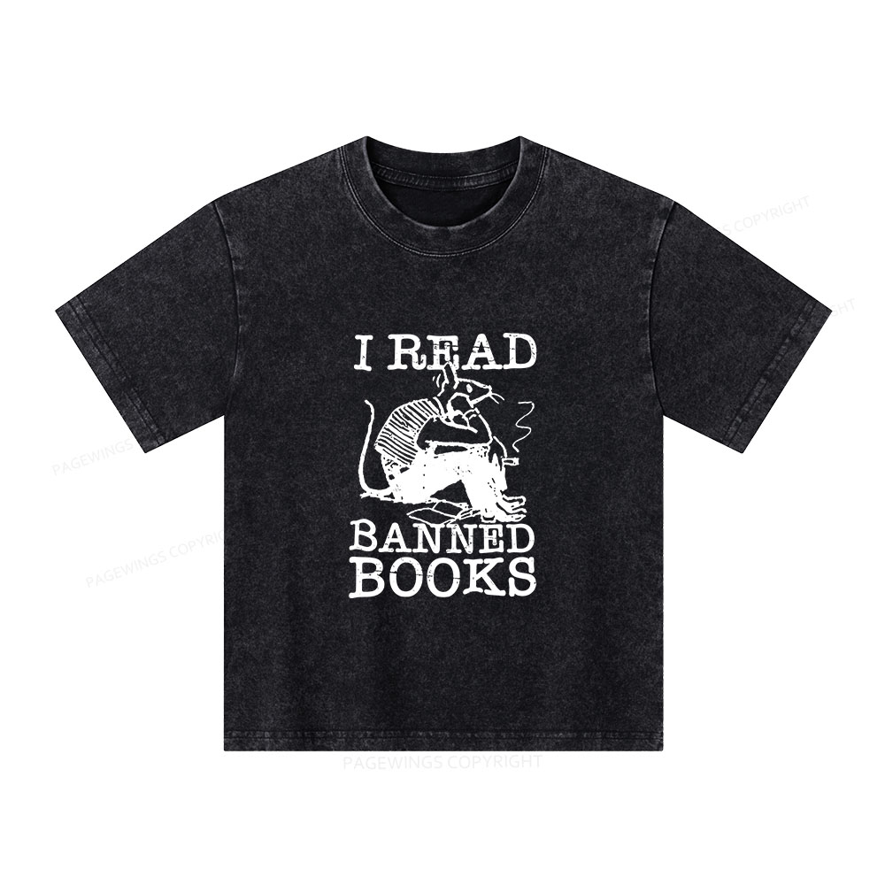 Pagewings I Read Banned Books T Shirt Unisex Kids Washed T-shirt