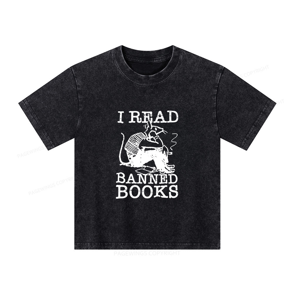 Pagewings I Read Banned Books T Shirt Unisex Kids Washed T-shirt