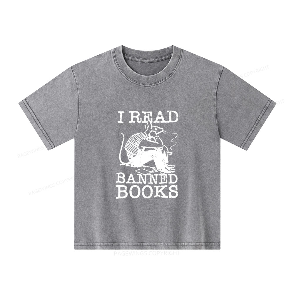 Pagewings I Read Banned Books T Shirt Unisex Kids Washed T-shirt