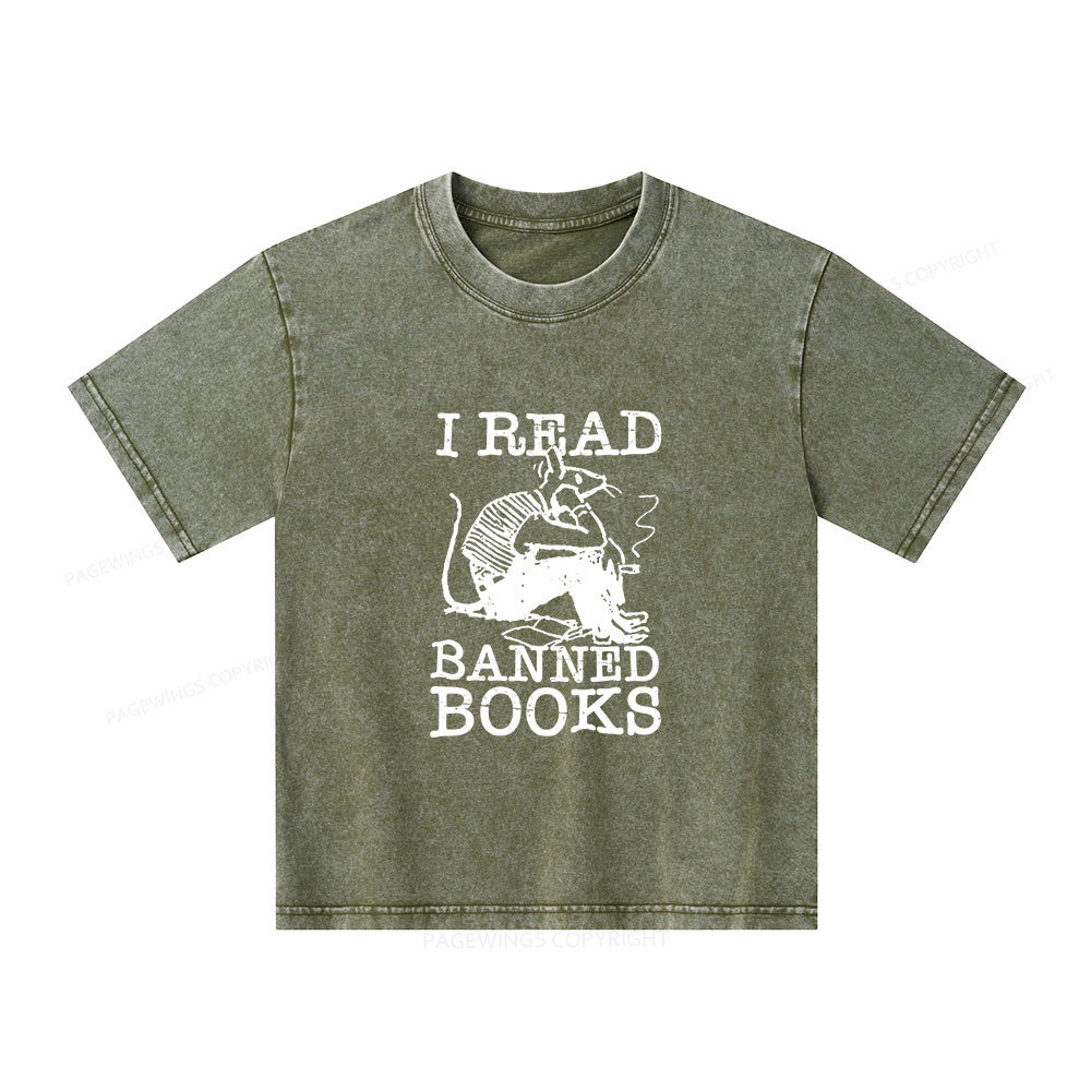 Pagewings I Read Banned Books T Shirt Unisex Kids Washed T-shirt