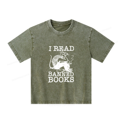 Pagewings I Read Banned Books T Shirt Unisex Kids Washed T-shirt