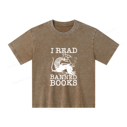 Pagewings I Read Banned Books T Shirt Unisex Kids Washed T-shirt